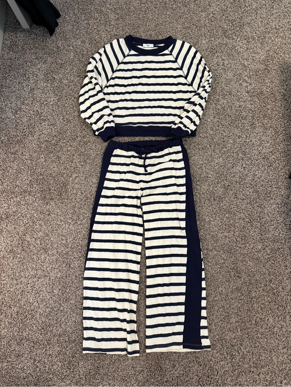 TALULAH Navy & Cream Striped Sweatshirt and Pant Set